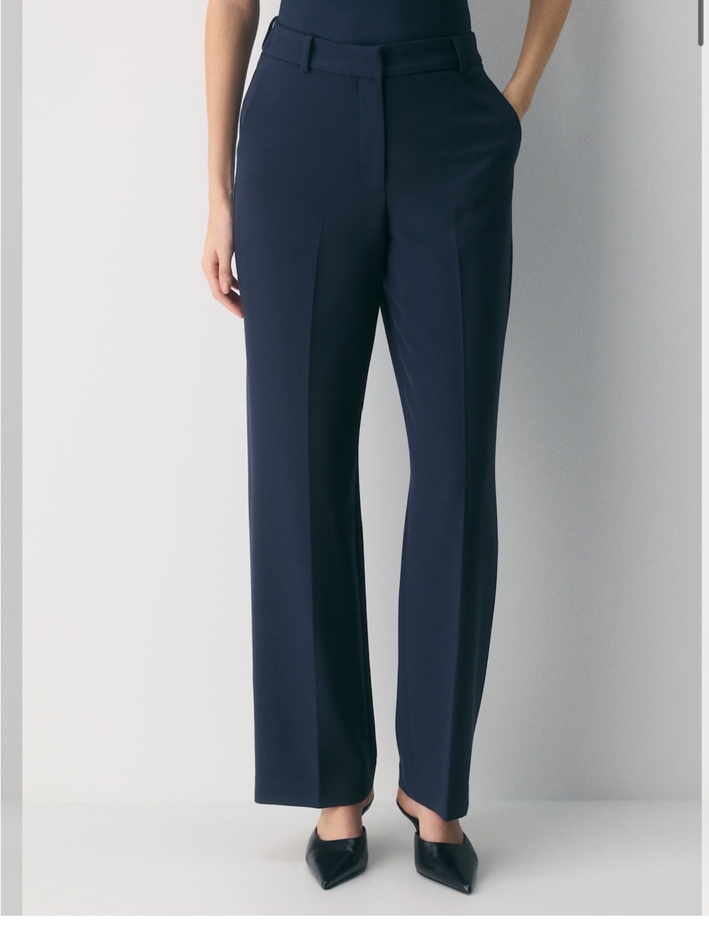 Aritzia Navy Straight-Leg Tailored Trousers